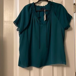 Teal KAARI size XL blouse with flutter sleeves